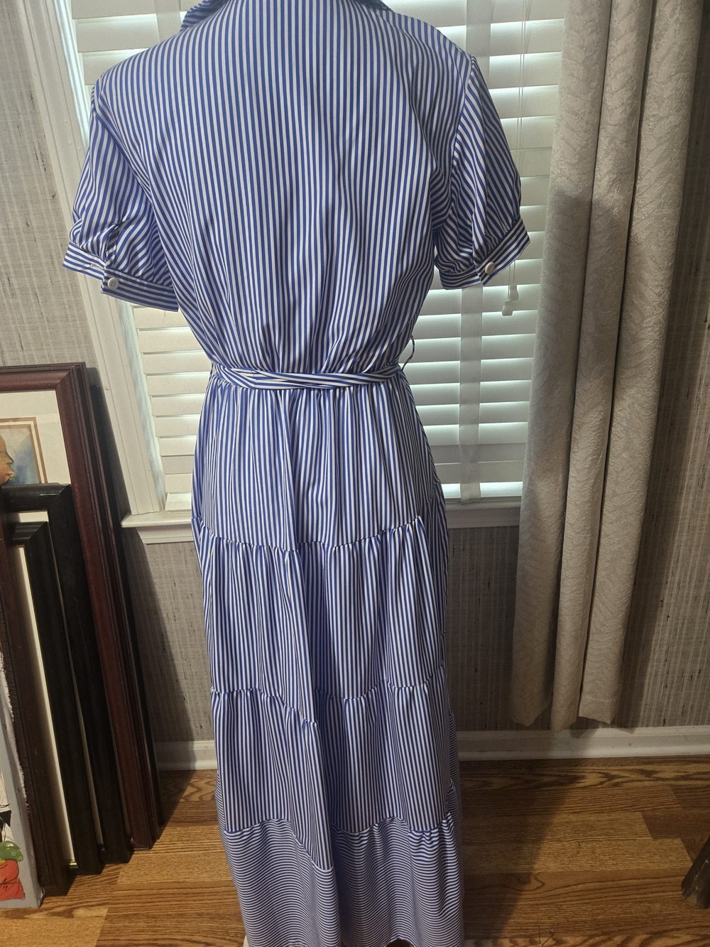 NWOT Striped Blue & White Tie-Waist Maxi Dress - Picture 8 of 9